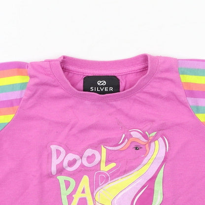 Silver Girls Pink  Jersey Basic T-Shirt Size 2 Years  - unicorn