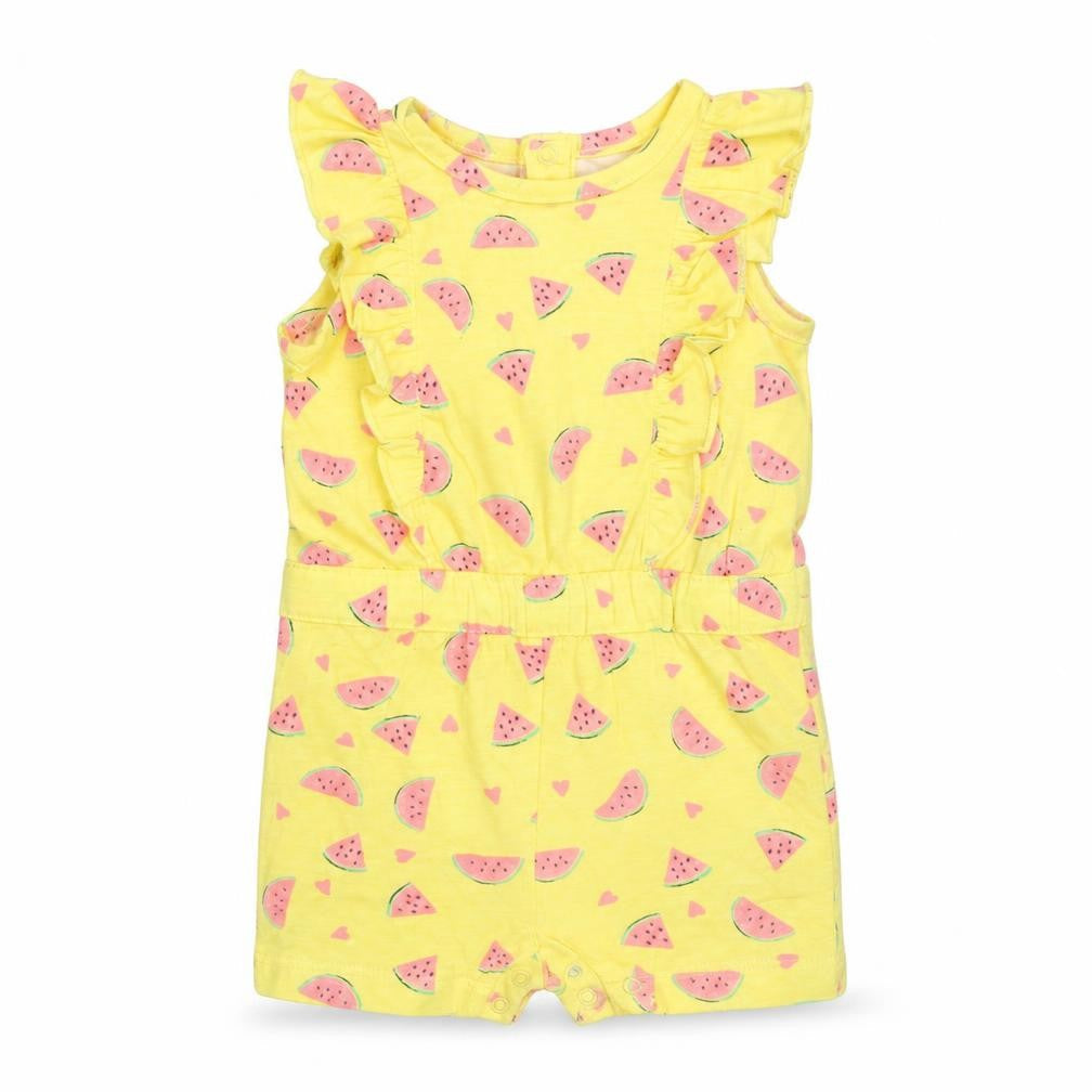 Front view of Primark Baby Yellow Romper One-Piece, size 0-3, Months