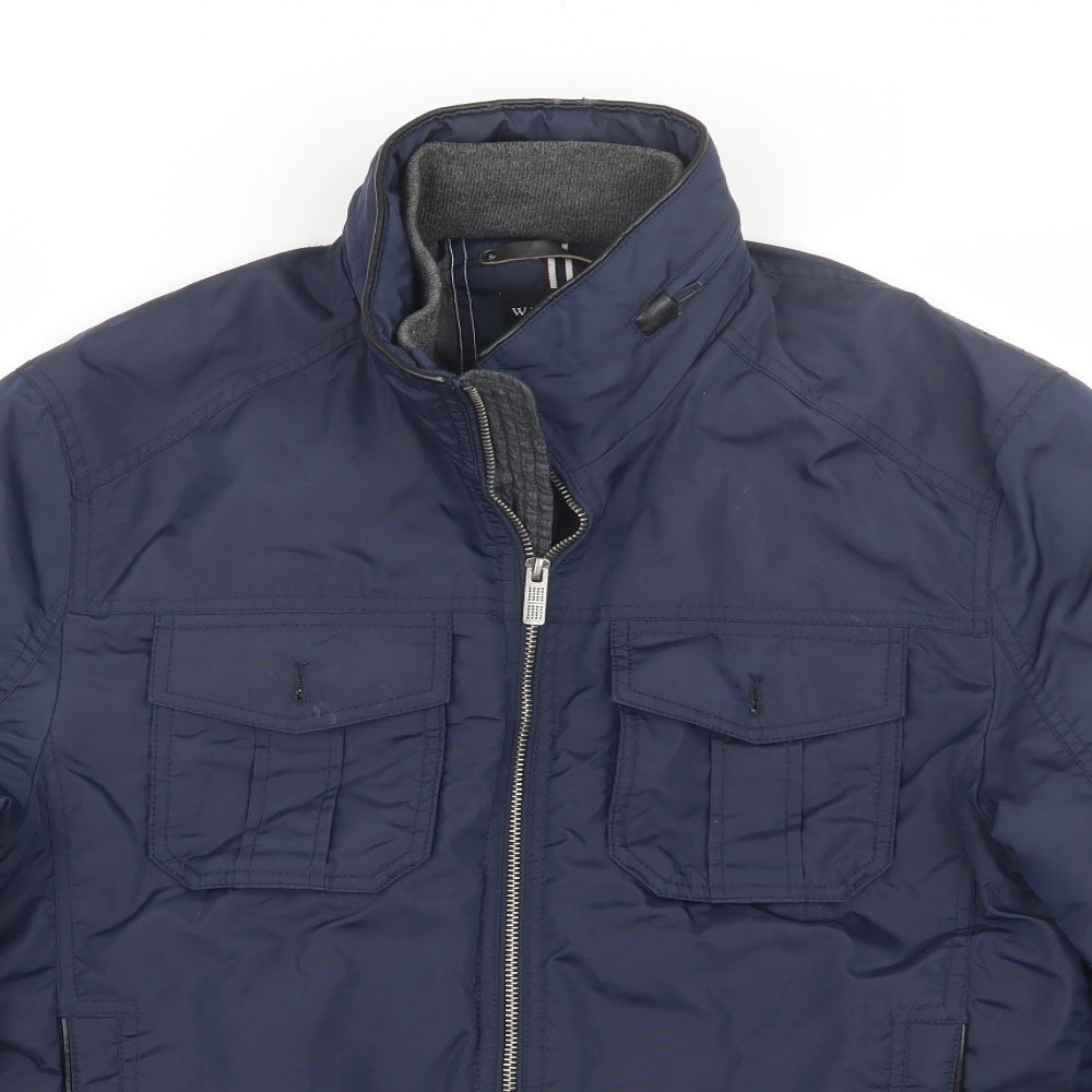 Close-up detail of Westburys women’s blue overcoat coat, size UK 10