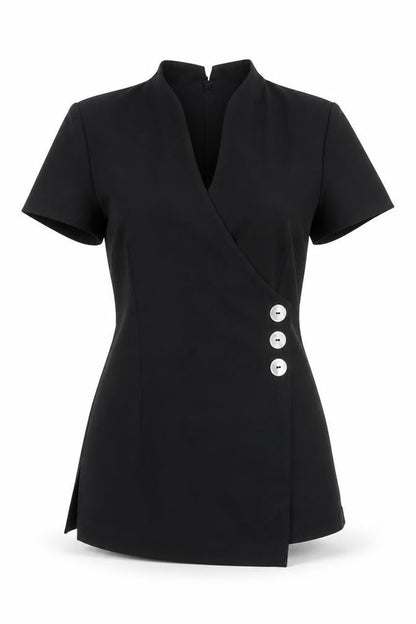 Front view of FlorenceRoby women’s black basic blouse, size UK 8