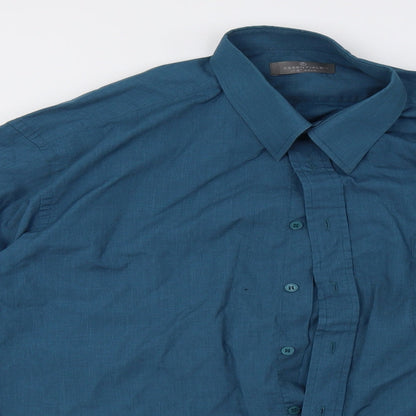 Mens UK Size 17.5 Essentials Blue  Button-Up Long Sleeve Casual Shirt