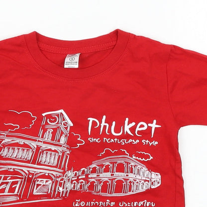Close-up detail of Preworn girls’ red basic t-shirt, size XS