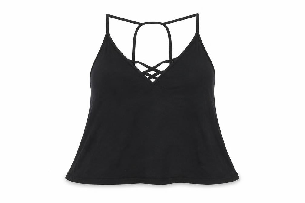 Front view of Pour Moi women’s black basic tank, size UK 10