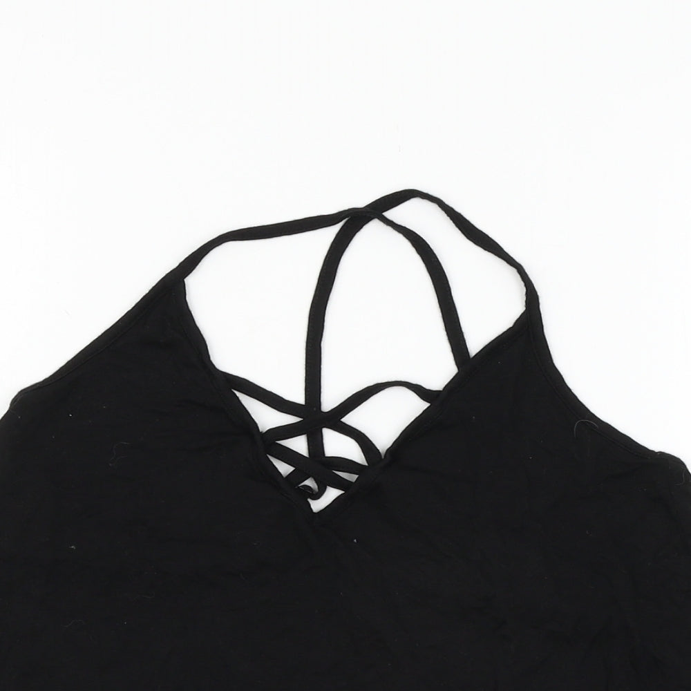 Close-up detail of Pour Moi women’s black basic tank, size UK 10