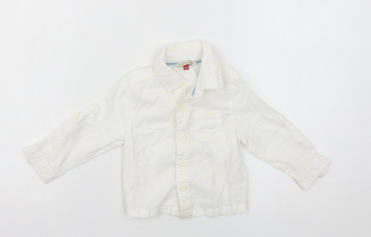 Front view of John Lewis boys’ white basic casual, size 9-12, months