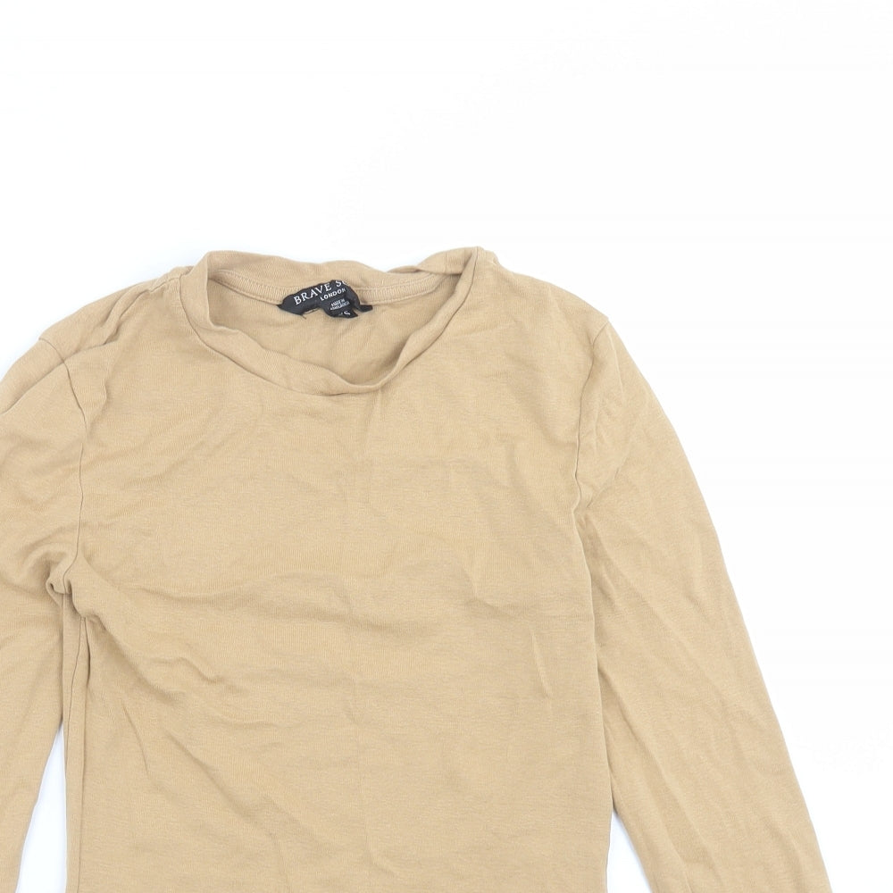 Womens UK Size XS Brave Soul Beige Basic T-Shirt