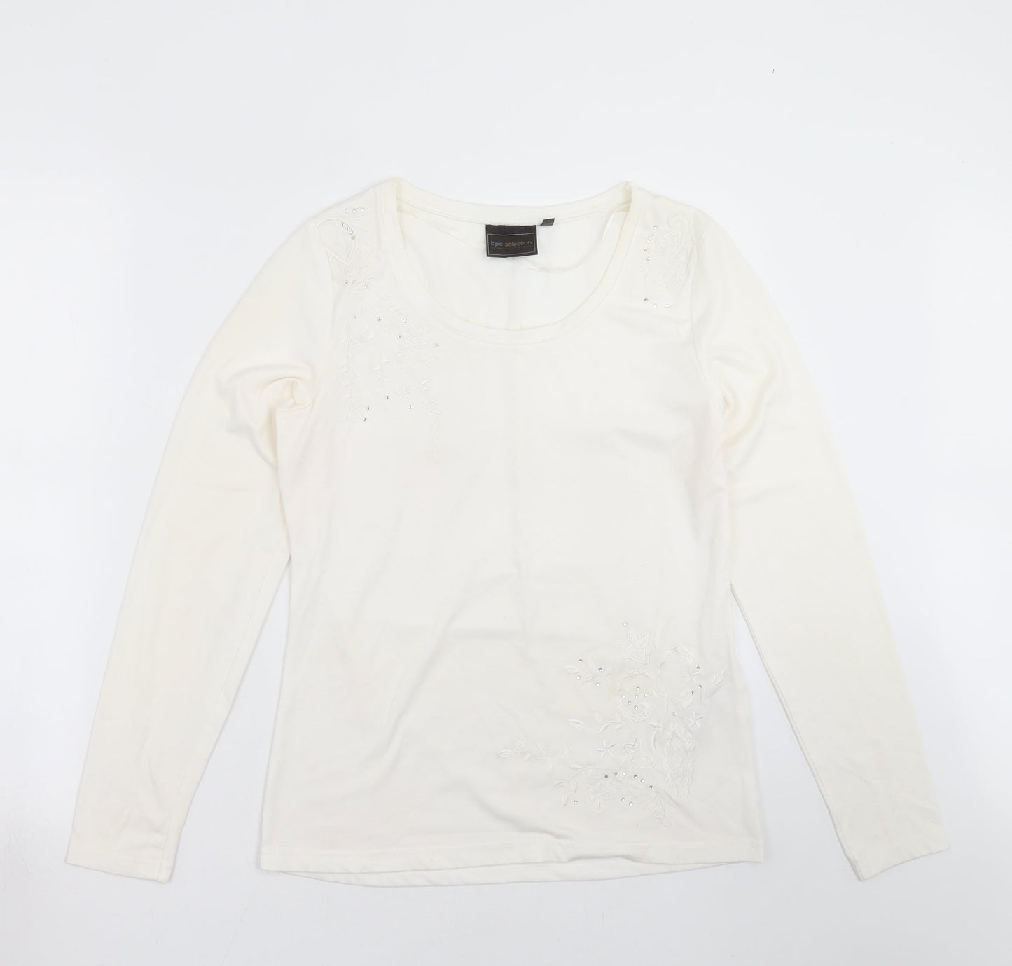BCP Collection Womens Ivory Floral  Basic T-Shirt Size S