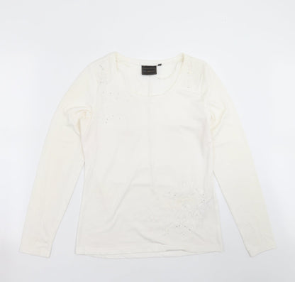 BCP Collection Womens Ivory Floral  Basic T-Shirt Size S