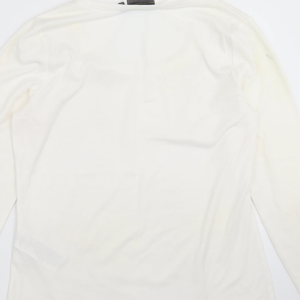 BCP Collection Womens Ivory Floral  Basic T-Shirt Size S