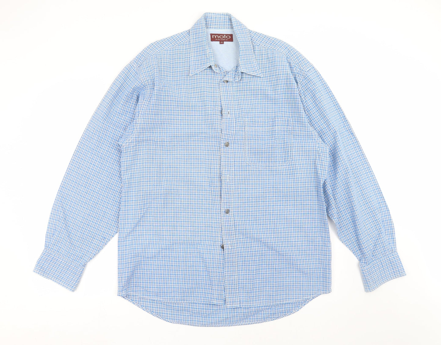 Mens UK Size M Moto Jeanswear Blue  Button-Up Long Sleeve Casual Shirt