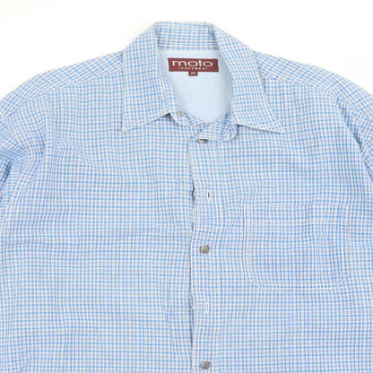 Mens UK Size M Moto Jeanswear Blue  Button-Up Long Sleeve Casual Shirt