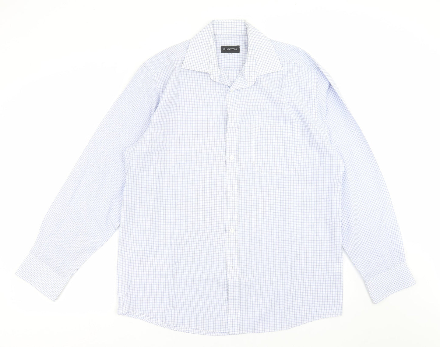 Mens UK Size 15.5 Burton Blue  Button-Up Long Sleeve Casual Shirt