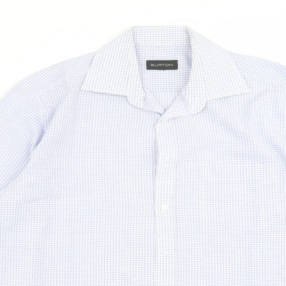 Mens UK Size 15.5 Burton Blue  Button-Up Long Sleeve Casual Shirt