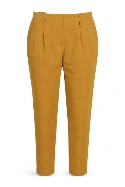 Front view of F&F women’s yellow carrot trousers, size UK 12, 26-inch leg