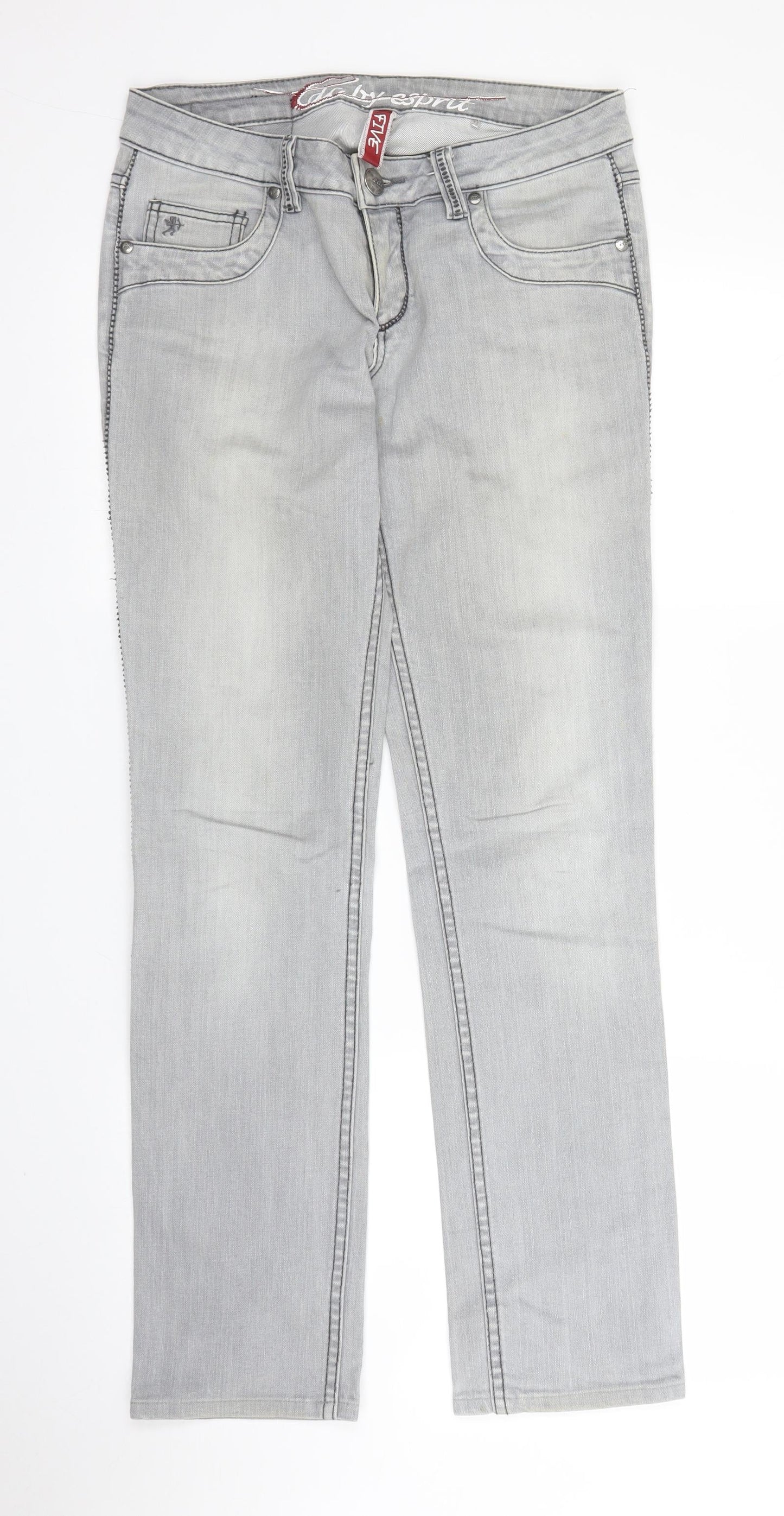 Womens UK Size 29 in FIVE Regular Fit Straight Grey Jeans