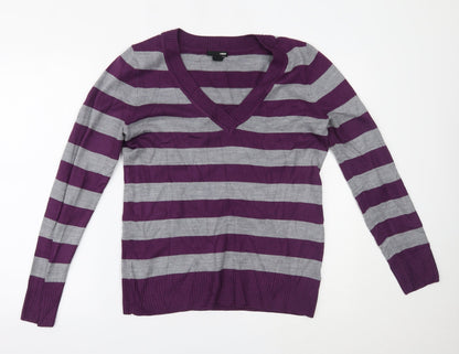 H&M Mens Purple Striped  Pullover Jumper Size M