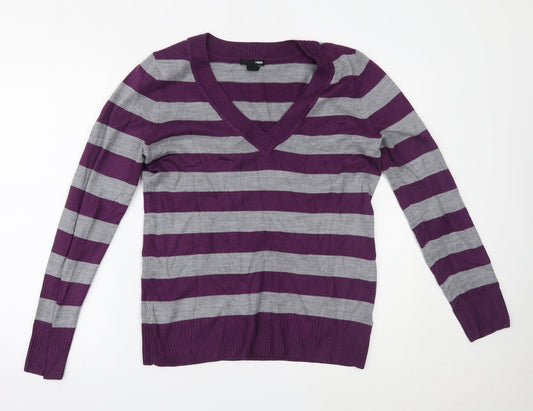 H&M Mens Purple Striped  Pullover Jumper Size M