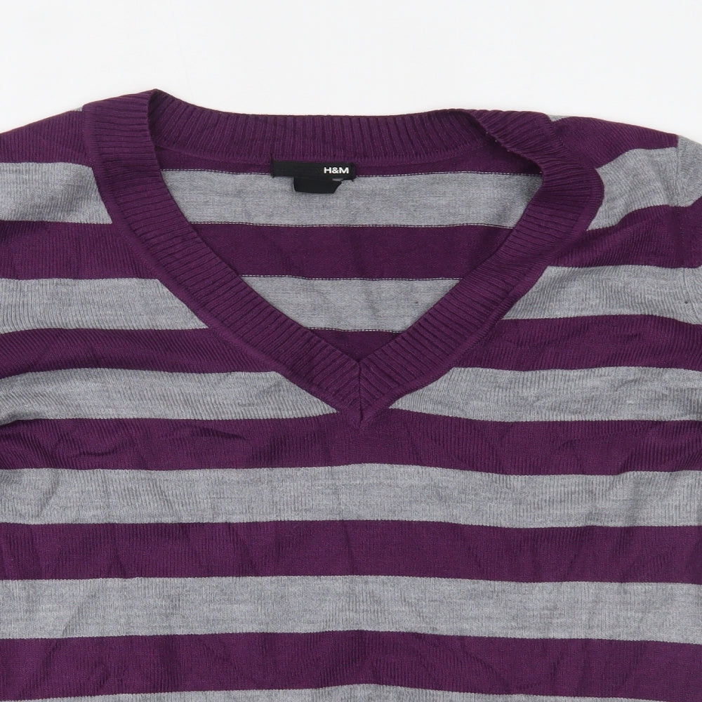 H&M Mens Purple Striped  Pullover Jumper Size M