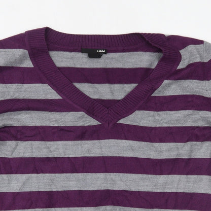 H&M Mens Purple Striped  Pullover Jumper Size M