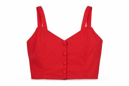 Womens UK Size L Preworn Red Cropped Blouse
