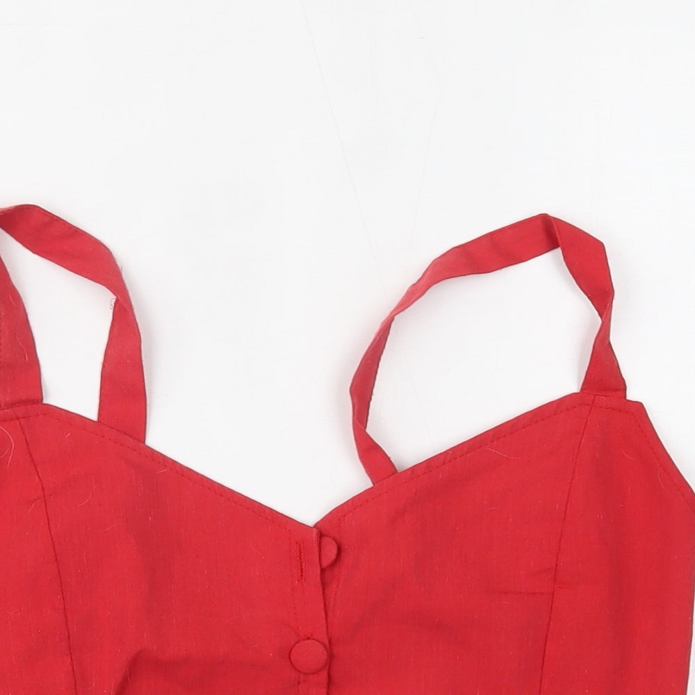 Womens UK Size L Preworn Red Cropped Blouse