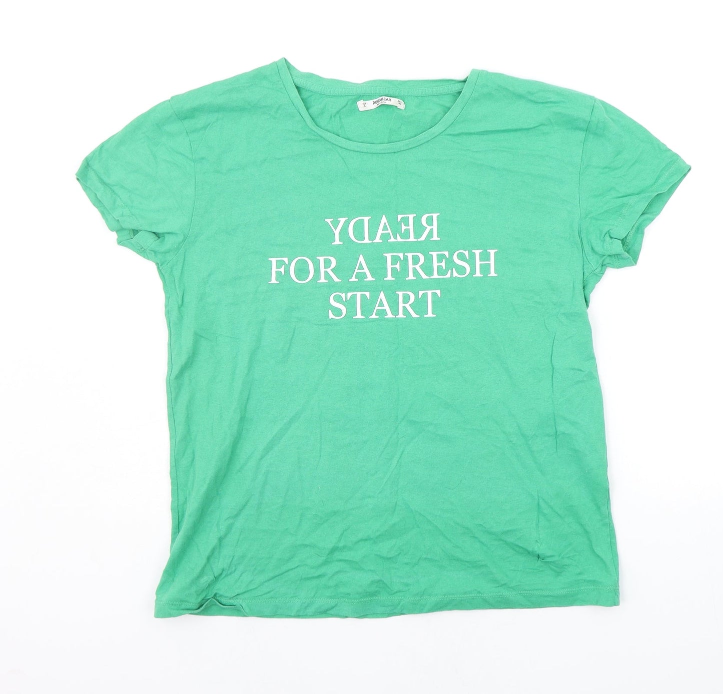 Womens UK Size L Pull&Bear Green Basic T-Shirt