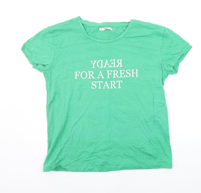 Womens UK Size L Pull&Bear Green Basic T-Shirt
