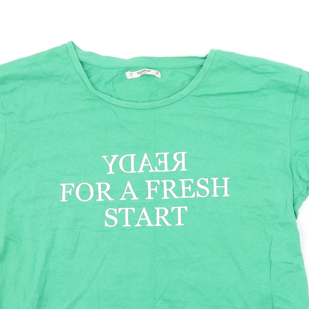 Womens UK Size L Pull&Bear Green Basic T-Shirt