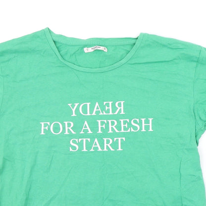 Womens UK Size L Pull&Bear Green Basic T-Shirt