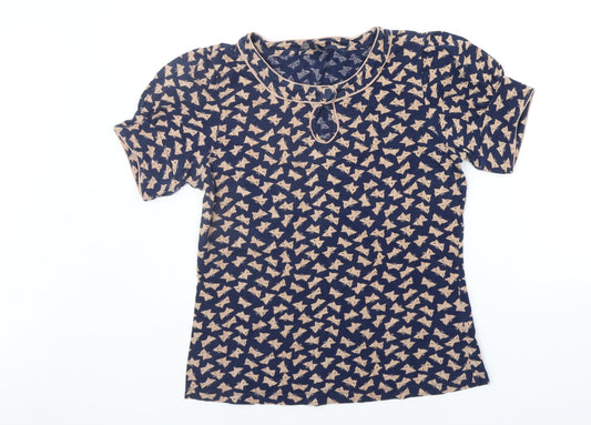 French Connection Womens Blue Geometric  Basic T-Shirt Size L  - BUTTERFLY