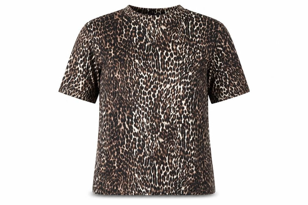 Front view of Zara women’s beige animal print basic t-shirt, size S