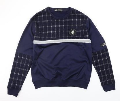 Front view of Bravo men’s blue check jumper, size XL