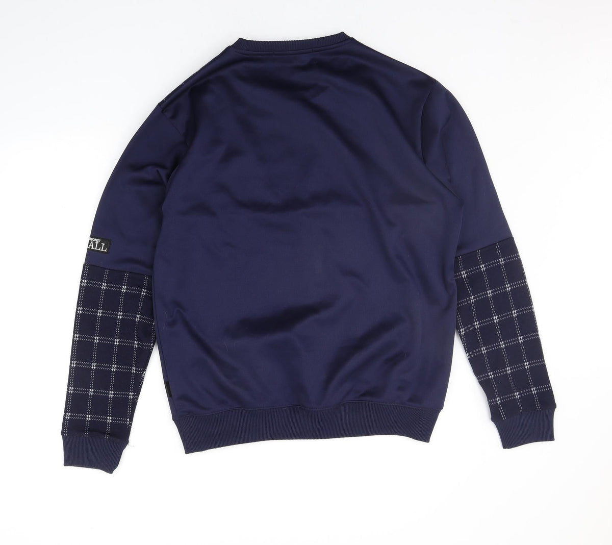 Back view of Bravo men’s blue check jumper, size XL