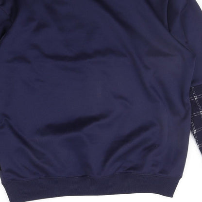 Brand and care label for Bravo men’s blue check jumper, size XL