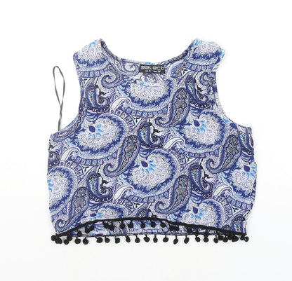 Select Womens Blue Geometric  Basic Tank Size 8