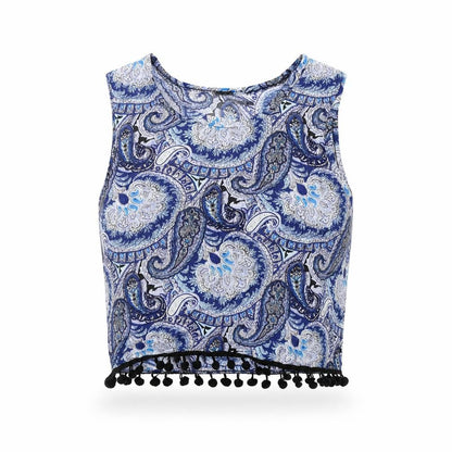 Select Womens Blue Geometric  Basic Tank Size 8