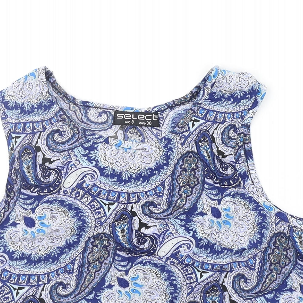 Select Womens Blue Geometric  Basic Tank Size 8