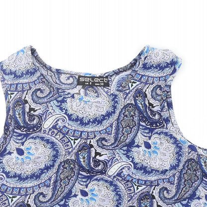 Select Womens Blue Geometric  Basic Tank Size 8
