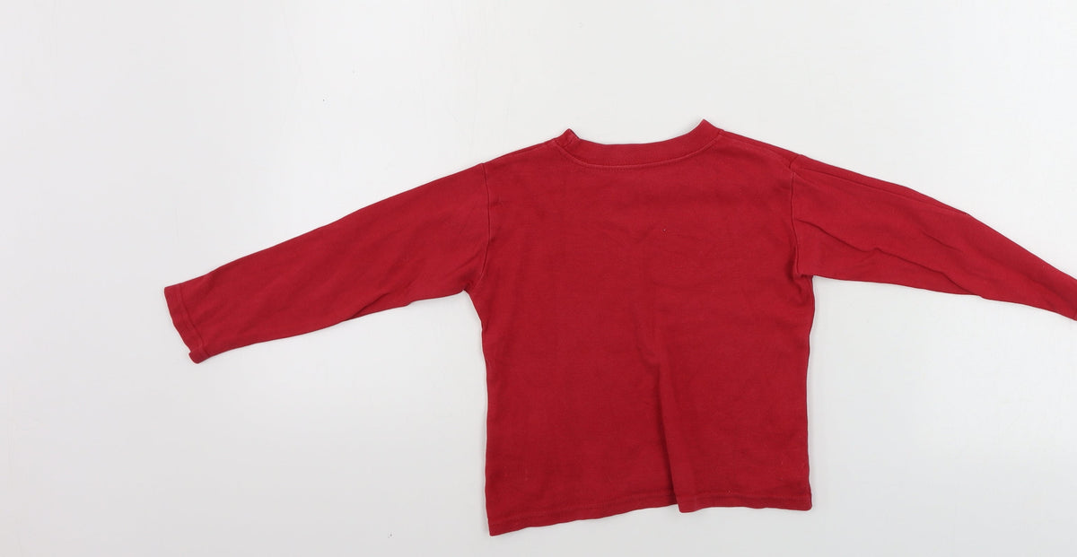 Back view of Preworn boys’ red basic t-shirt, size 2, years