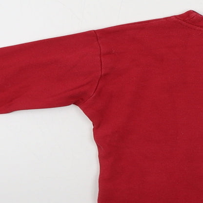 Brand and care label for Preworn boys’ red basic t-shirt, size 2, years