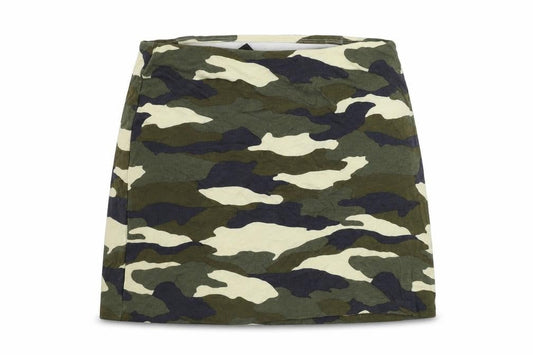 Front view of H&M women’s green camouflage a-line skirt, size S