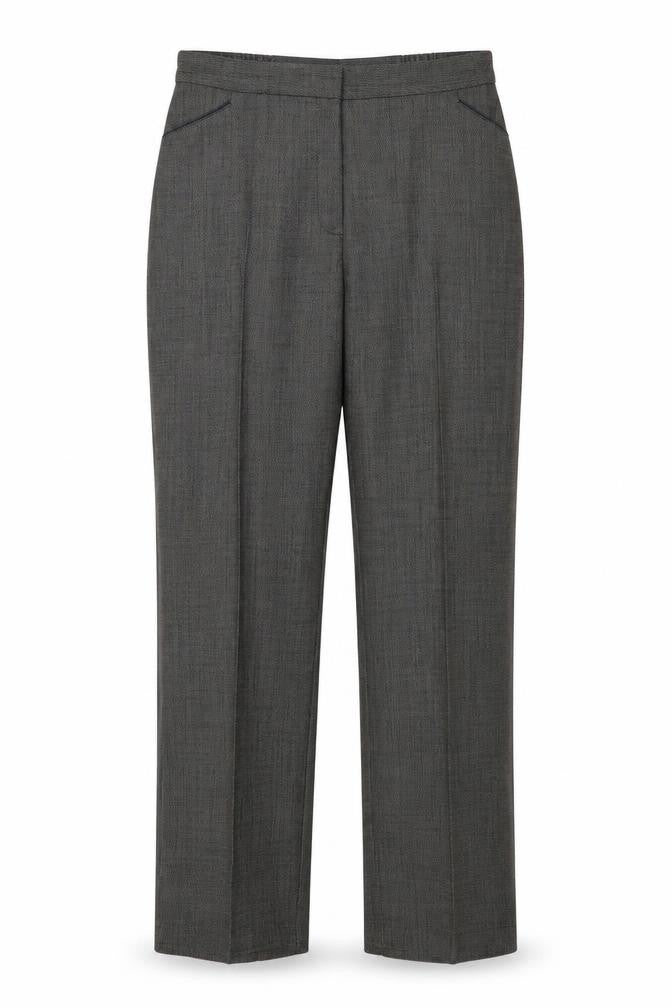 Front view of Marks & Spencer women’s brown trousers, size UK 12, 27-inch leg