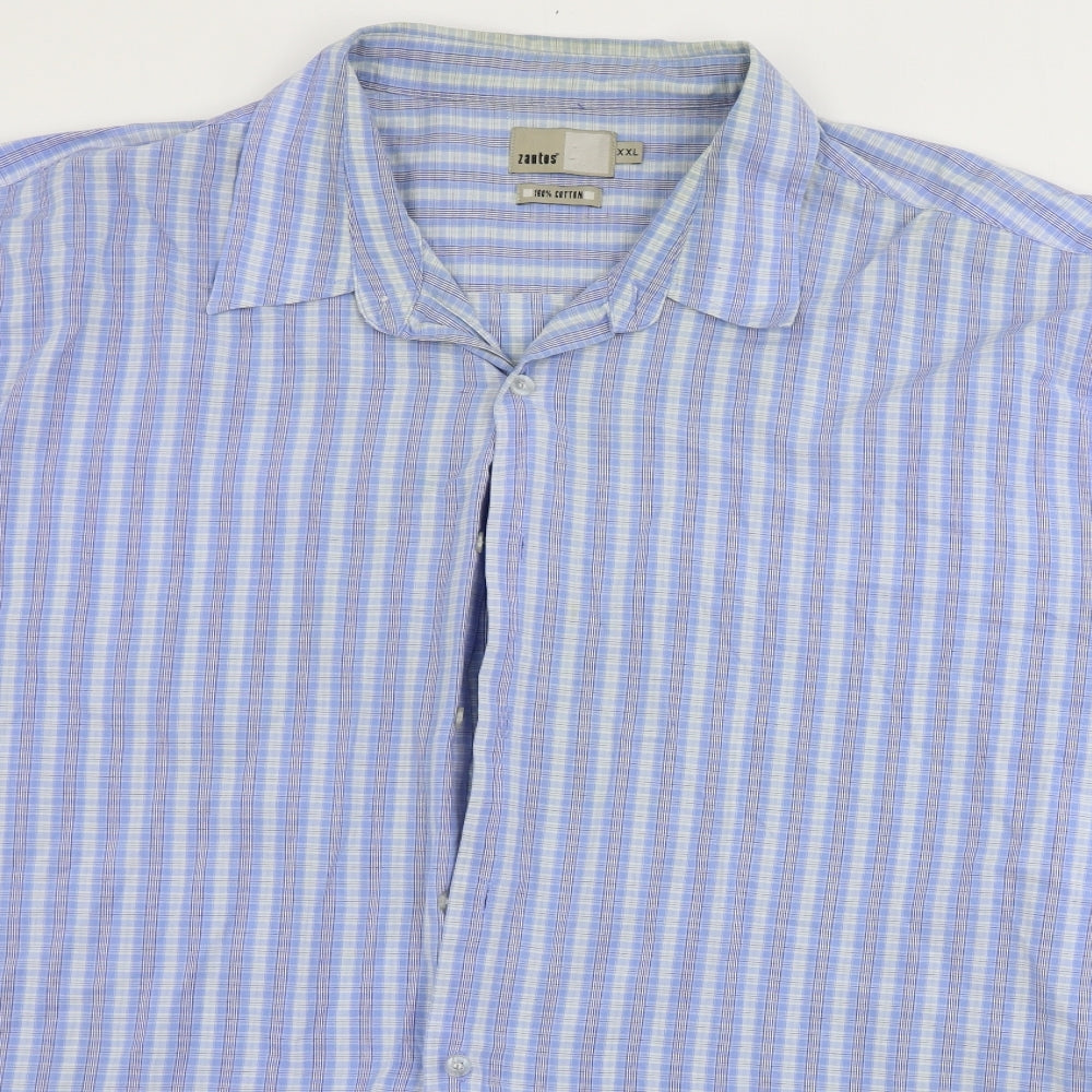 ZANTOS Mens Blue Striped   Button-Up Size 2XL