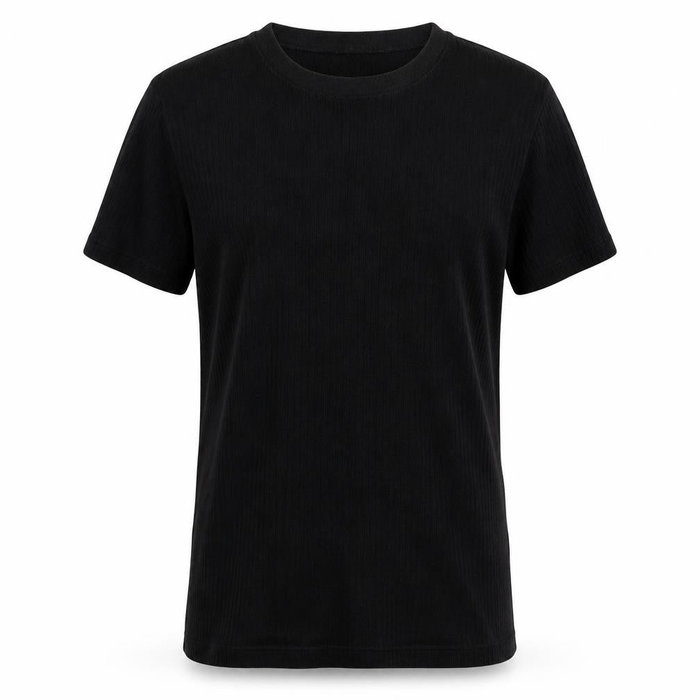 Front view of Preworn men’s black t-shirt, size M