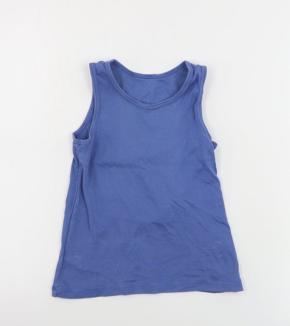 Front view of Nutmeg girls’ blue basic tank, size 7-8, years