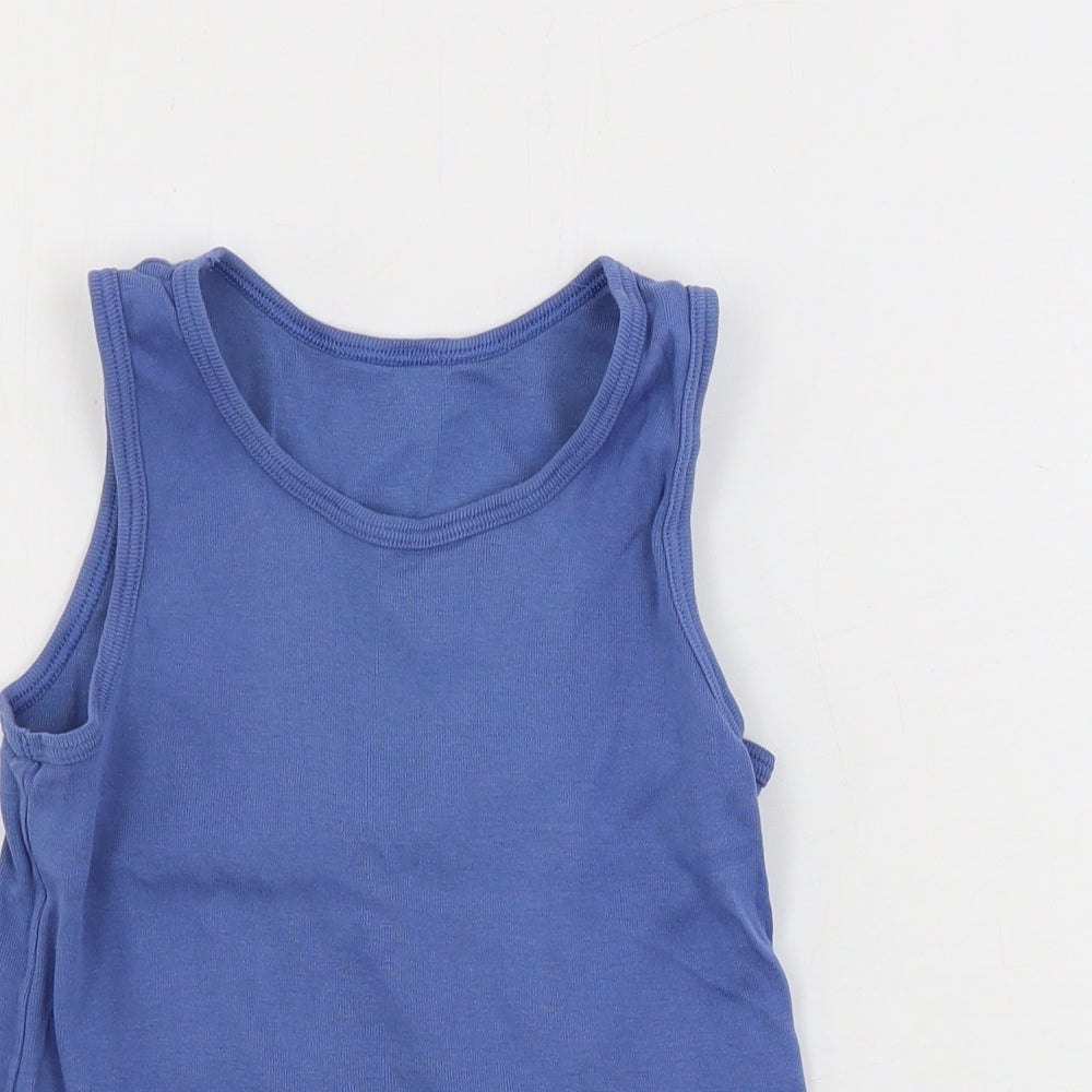 Close-up detail of Nutmeg girls’ blue basic tank, size 7-8, years
