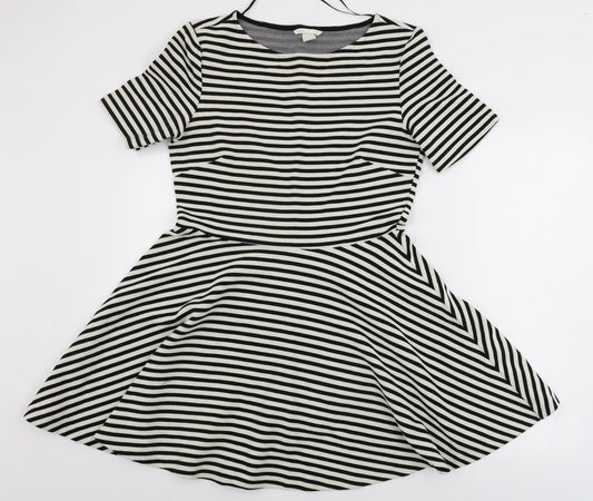 H&M  Womens Beige Striped  A-Line  Size M