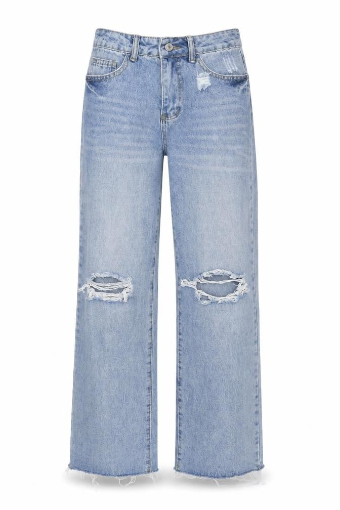 Front view of SHEIN women’s blue straight jeans, size XS, 30-inch leg