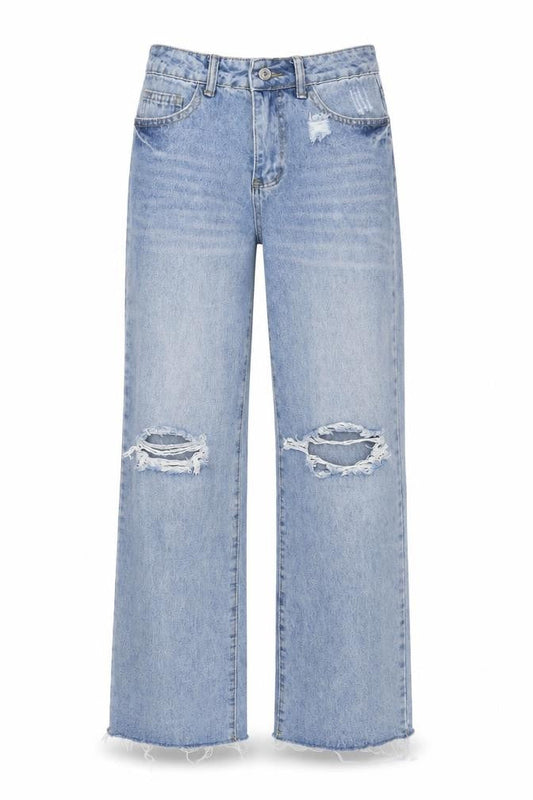 Front view of SHEIN women’s blue straight jeans, size XS, 30-inch leg