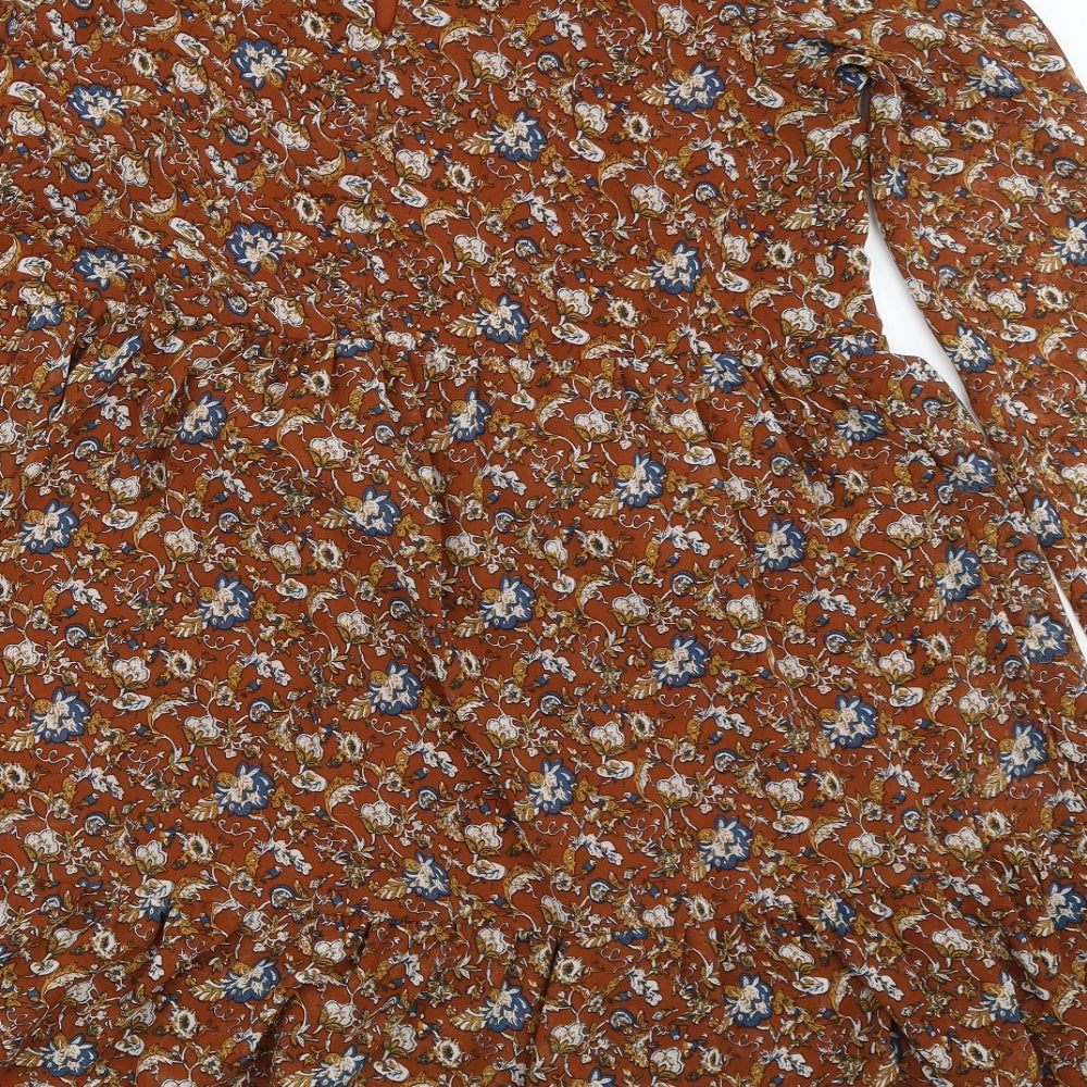 Daphnea Womens Brown Floral  Fit & Flare  Size S